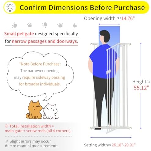 Lumizone Extra Tall Cat Gate 55.12" High 26.18"-29.91" Wide Pet Gate White - Image 2