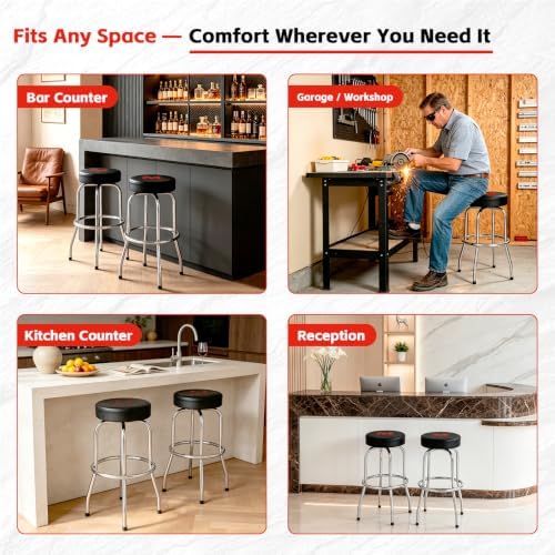 MaxWorks 51090 Swivel Bar Stool, Padded Seat with Chrome Plated Legs, Black, 300-Lb Capacity, 28-1/4" Tall, 14-1/2" Diameter Surface, Ideal for Garage, Shop, Workbench, Bar - Image 5