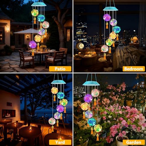 Toodour Solar Wind Chime, Color Changing Hydrangea Ball Wind Chimes - Image 6
