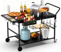 Pizza Oven Table with Topping Station, Outdoor Pizza Oven Cart, Grill Cart Table for Blackstone Griddle, Pizza Prep Station with Storage & Seasoning Tray, for Ninja, Cuisinart, Gozney by Lezbanz