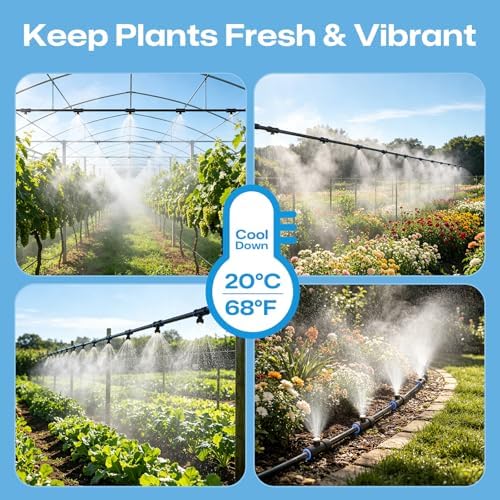 Misters for Outside Patio 50FT/15M, Outdoor Water Misting Cooling System with 15 Brass Nozzles. Backyard Mist Kit for Garden Greenhouse Fan Umbrella Chicken Coop, Dog House - Image 4