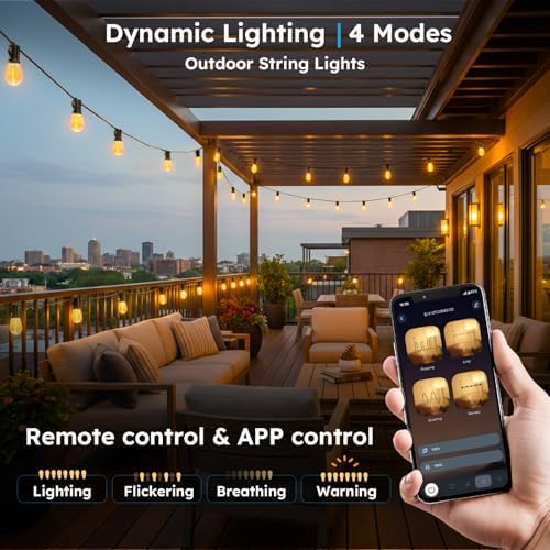 GvvooHome 200FT S11 LED Outdoor String Lights with App & Remote, Low-Voltage Patio Lights with Music Sync, 4 Lighting Modes, Dimmable, Waterproof LED Outdoor Lights for Backyard, Porch, Deck, Garden - Image 3