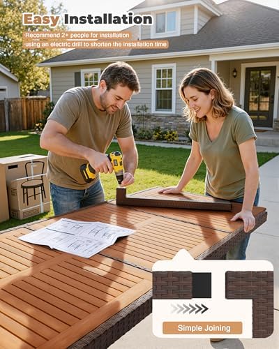 Flamaker Patio Dining Set for 8 Outdoor Acacia Wood Table and Chairs, Brown - Image 4