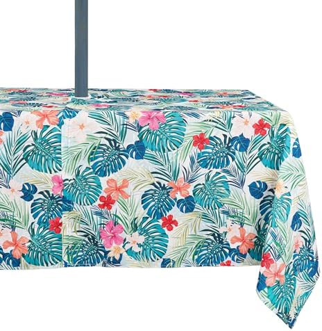 Outdoor Tablecloth with Umbrella Hole Umbrella Tablecloth Patio Tablecloths with Zipper for Courtyards, Terraces, and Beaches 60 x 102 in by Rodvnyh