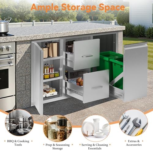 Jocisland 41.5-Inch Stainless Steel Outdoor Kitchen Drawer Cabinet - Image 5