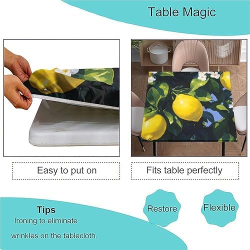 Fitted Tablecloth with Elastic Edge, Lemon Grove Pattern Printed on Fade Resistant Patio Dining Table Cover, Use for Kitchen Balcony Cafe Dining, Fit for 54" x 54" Square Tables - Image 3