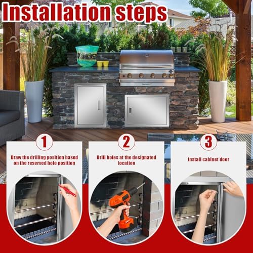 Outdoor Kitchen Door 28'' W x 19'' H Double BBQ Access Door Stainless Steel Flush Mount Doors Wall Vertical Doors with Handle Suitable for Grilling Station BBQ Island Outside Cabinet - Image 2