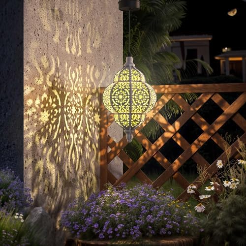 Hapjoy Hanging Solar Lights Outdoor Garden Decor Solar Lantern Waterproof Plastic Moroccan Outdoor Decorations for Patio Pathway Yard Backyard Garden Decorative (2, White) - Image 2