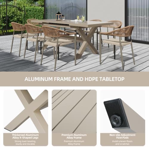 6-8 Seats Extendable Aluminum Patio Dining Table, Milk Coffee - Image 4