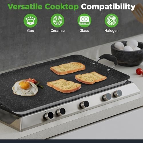Nutrichef Double Burner Griddle, Non-Stick Stove Top Griddle for Gas Stove, Dishwasher Safe, Heatproof Bakelite Handles, Even Heat Distribution, PFOA & PFOS Free, 20” x 12” x 0.8” Inch (Black) - Image 2