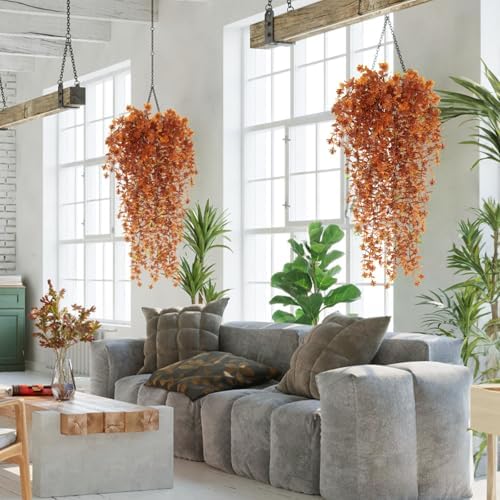 RECUTMS Fall Flower Artificial Brown Hanging Plant Outdoor Autumn Decor 3Pc - Image 5