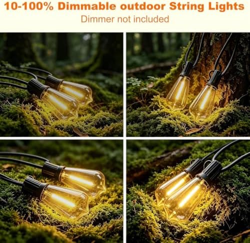 Outdoor String Lights, 100FT 52 LED ST38 Shatterproof Vintage Edison Bulbs - Image 4