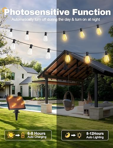 Likesky 50FT Solar String Lights Outdoor with Remote,18+1LED Shatterproof Bulbs & USB Port, Waterproof 3 Modes Dimmable Solar Lights for Backyard, Patio, Camping - Image 3