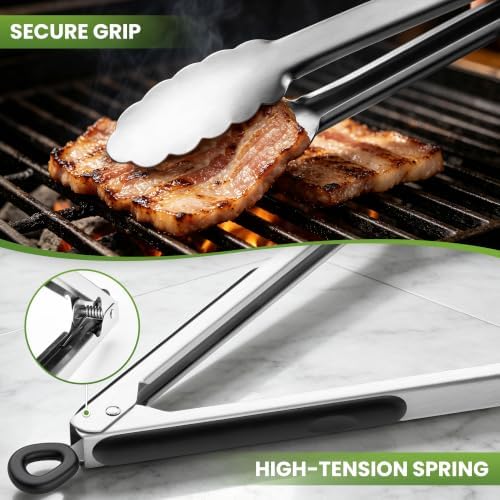 9 & 12 Inch Kitchen Tongs, Stainless Steel Metal Cooking Tongs (9"+12") - Image 2
