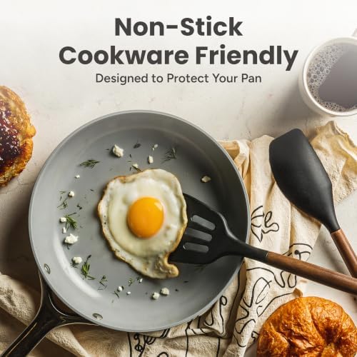 SMIRLY Silicone Kitchen Utensils Set, 22-Piece Acacia Wood Handle, Orange - Image 3