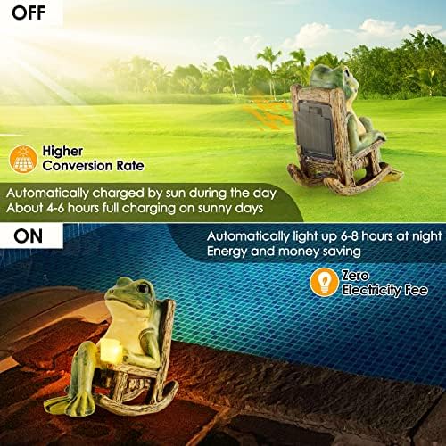 FOXMIS Miniature Frog Garden Statue Mom Dad Gifts Home Decorations Fairy Garden Accessories Outdoor Lights Solar Garden Frog Decor Art Housewarming Gift for Patio,Yard,Lawn Ornament,3.89"x2.36"x3.93 - Image 3
