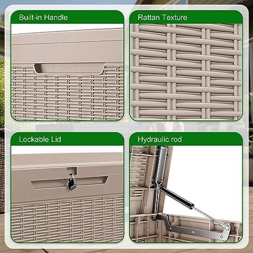 PatioZen 120 Gallon Resin Deck Box, Lockable Patio Outdoor Storage Box for Furniture, Garden Tools and Tools Storage, Waterproof Outside Storage Box (Grey) - Image 3