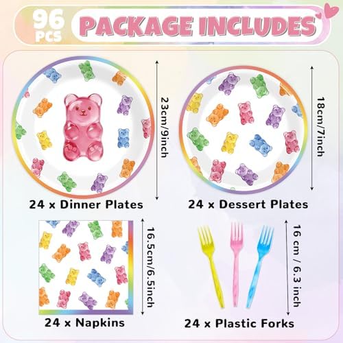 96PCS Candy World Party Paper Plates and Napkins Set for Candy Bear Party Paper Plates Disposable Decor Gummy Colorful Candies Bears Parties Set for Kids Sweet Shop Birthday Gatherings Decorations - Image 2