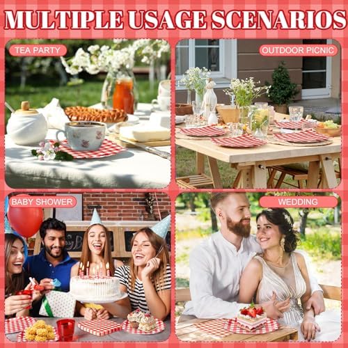 Roshtia 120 Pcs Red Gingham Plates and Napkins Set, Serves 60 - Image 5