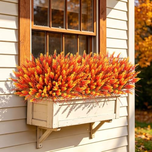 24 Bundles Fall Faux Outdoor Plants, UV Resistant Artificial Fake Lavender with Monkey Grass, Realistic Faux Lavender Greenery Shrubs for Patio Porch Yard Garden Pathway Window Box Fall Home Decor - Image 5