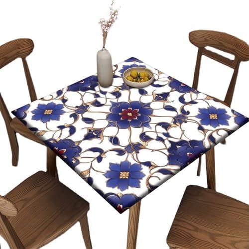 Fitted Square Tablecloth with Elastic, Moroccan Trellis Pattern Printed on Oilproof Fitted Table Cover Square, Use for Weddings Baby Showers Events, Fit for 36" x 36" Square Tables by JRBSZMI2