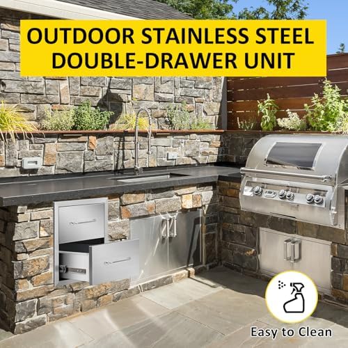 Outdoor Kitchen Drawers 14" W x 15" H x 23" D Flush Mount Double BBQ Drawers with Chrome Handle Stainless Steel Drawer for Outdoor Kitchen Island, Patio Grill Station - Image 5