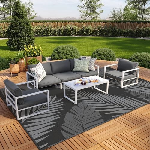 GENIMO Outdoor Rug, Waterproof Plastic Rugs 9'x18' for Camping Black Grey - Image 4