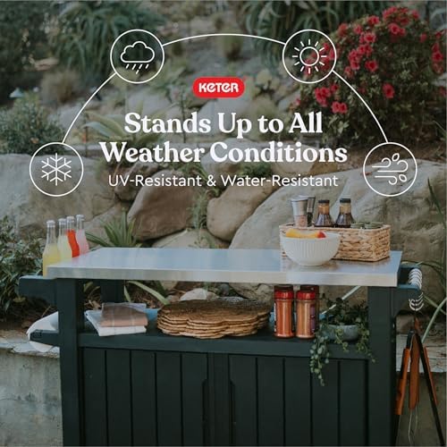Keter Unity XL Portable Outdoor Table with Stainless Steel Top for Kitchen Prep and Outdoor Storage Cabinet for Grilling Accessories, Dark Grey - Image 4