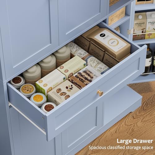 HOSTACK 68"H Kitchen Pantry Storage Cabinet with Door & Shelves, Light Blue - Image 6