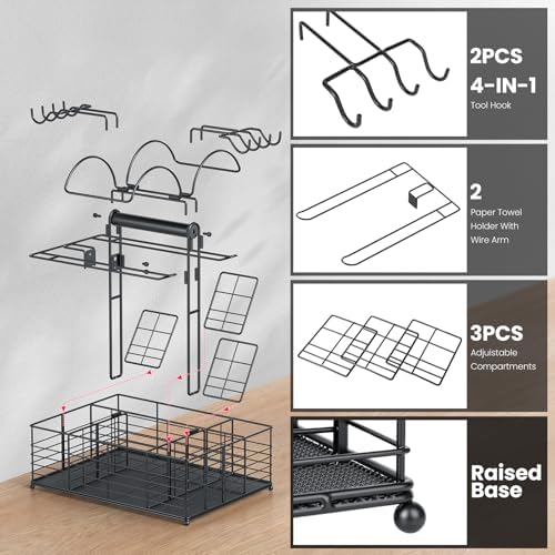 Grill Caddy for Outdoor Grill with 2 Paper Towel Holders,Barbecue Tool Sets Storage Organizer,BBQ Caddy for Outdoor Grill with 9 Compartments & 8 Hooks,Picnic Caddy Grilling Gifts for Men - Image 7