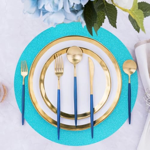 50 PCS Lake Blue Round Paper Placemats 13 Inch Glitter Disposable Paper Charger Doilies Tablemats for Wedding Birthday Baby Shower Ocean Beach Party Dinner Table Decor - Image 4