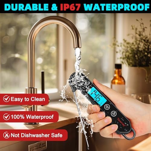 Professional Digital Meat Thermometer Instant Read Waterproof – Folding Probe Food Thermometer with Backlight & Calibration, Fast Read for BBQ, Grill, Deep Fry, Liquids, Gift for Chef (Black) - Image 3