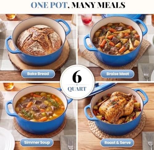 DUMOS Enamel Cast Iron Dutch Oven, 6 Quart Pot with Lid, Gradient Blue - Image 3