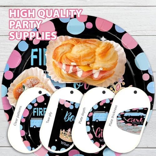 96 Pcs Fire Trucks or Tiaras Gender Reveal Party Decorations Serves 24 - Image 6