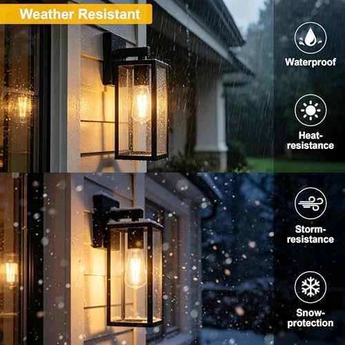 Kalium Porch Lights Outdoor Wall Light Fixture, Matte Black Wall Sconce | Toughened Frame, Clear Glass Shade, Waterproof Lanterns, for Patio, Exterior, Front, Door, Entryway - Image 6