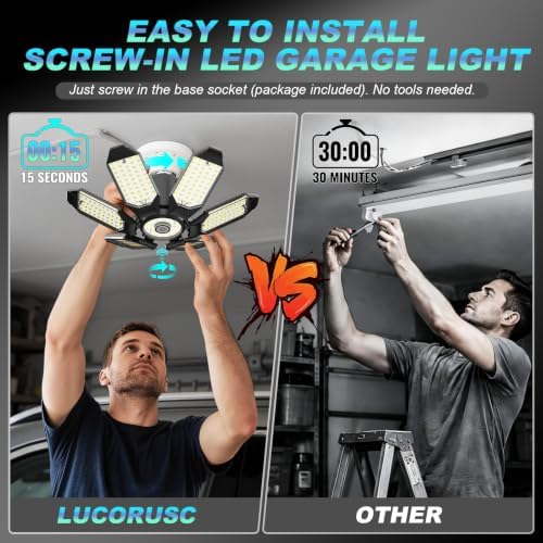 Led Garage Lights 4 Pack 200W Super Bright Ceiling Led Shop Lights, E26/E27 Base, 6500K, 22000LM Deformable Garage Light Ideal for Basement, Attic and Workshop, Commercial Bay Lighting - Image 4
