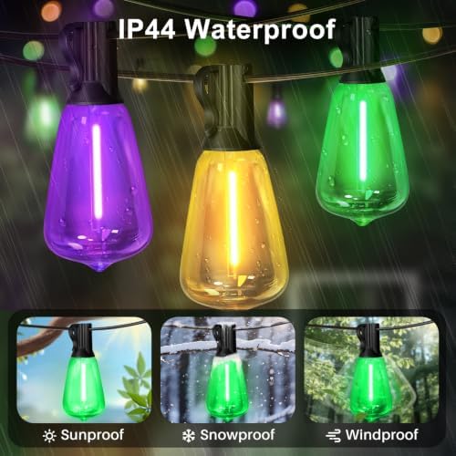 26FT Yellow Purple Green Outdoor String Lights, Mardi Gras ST38 Patio Lights 12+1 Shatterproof Edison Bulbs, Waterproof Connectable LED Outside Lights for Backyard Porch Carnival Christmas Party Decor - Image 6