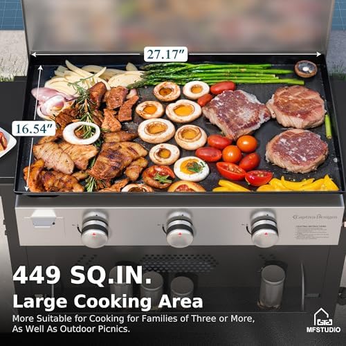 MFSTUDIO 27" Flat Top Gas Griddle Grill with Ceramic Coated Cast Iron Pan - Image 5