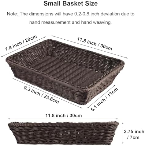 RT&BS Wicker Bread Basket for Serving, Wicker Fruit Basket, Display Baskets for Vegetable Fruit, Reusable Handwoven Serving Baskets for Kitchen, Store, Restaurant, Outdoor (Coffee, S) - Image 3