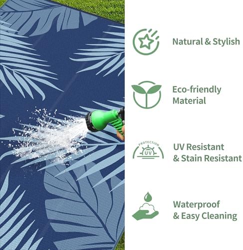 GENIMO Outdoor Rug, Waterproof Plastic Rugs 10'x14' for Camping Blue - Image 5