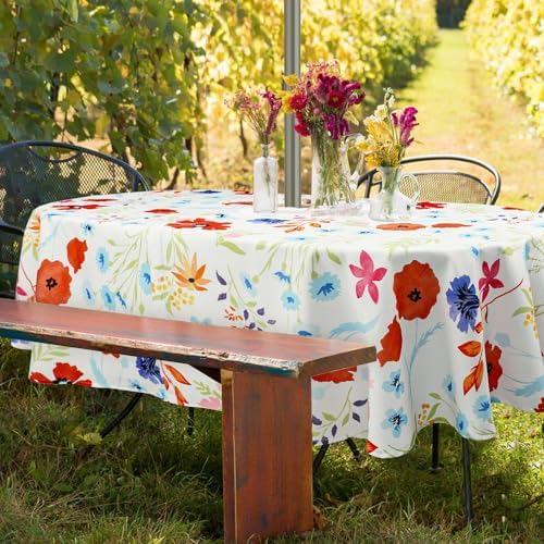 Oval Outdoor Tablecloth with Umbrella Hole and Zipper, Patio Table Covers for Spring/Summer, Machine Washable Outdoor Party/Picnic Oval Table Cloth - Image 2