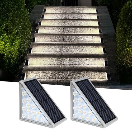 AUDLES LED Solar Step Lights Waterproof Outdoor Stair Lights, Solar Deck Lights Outdoor Decor IP67 Solar Decoration Lights for Yard (Cool White, 2 Pack) by AUDLES