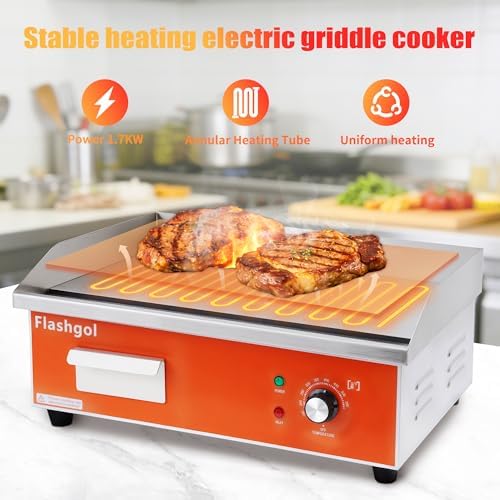 21.6" Stainless Steel Electric Countertop Griddle,110V 1500W Adjustable Temperature Control Flat Top Smokeless Cooking Non-Stick Grill for Resturant,Indoor,Kitchen,Outdoor,Camping,Commercial - Image 2