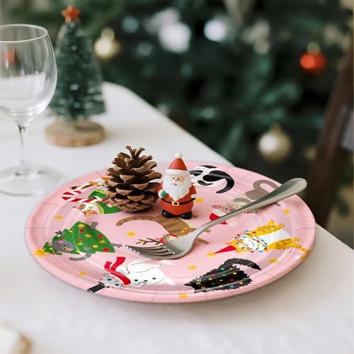 WRAPAHOLIC 25Pcs Christmas Paper Plates - 9 Inch Kitten Tree Disposable Plates Decorative Dinner Plates for Christmas Party Tableware Supplies Table Decor - Image 6