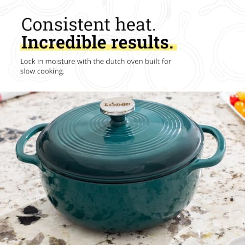 Lodge Essential Enamel Cast Iron Dutch Oven, 4.5 Quart, Lagoon - Image 3