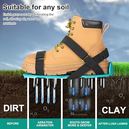 Lawn Aerator Shoes for Grass - Pre-Assembled Grass Aerator Shoes for Lawn - Soil Yard Aerator Tool for Aerating Patio Garden, Green, Medium Size - Image 5