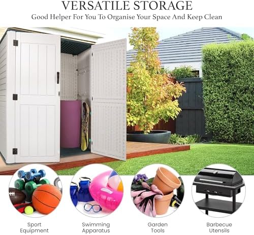 Outdoor Storage Cabinet, 52 Cu ft Resin Storage Box for Patio Garden Yard - Weatherproof Outdoor Storage Shed for Tools Pool Supplies - Lockable Vertical Storage Shed - Image 6