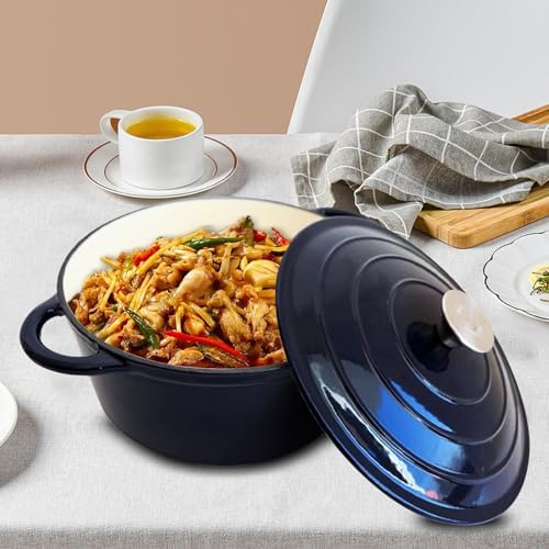 Vivicreate 5.3QT Cast Iron Dutch Oven with Lid, Enamel Coated, Round Casserole Pot for Oven & Stovetop, Durable Cookware for Baking, Roasting, Braising – Horno Holandés de Hierro Fundido con Esmalte, 5.3QT - Image 3