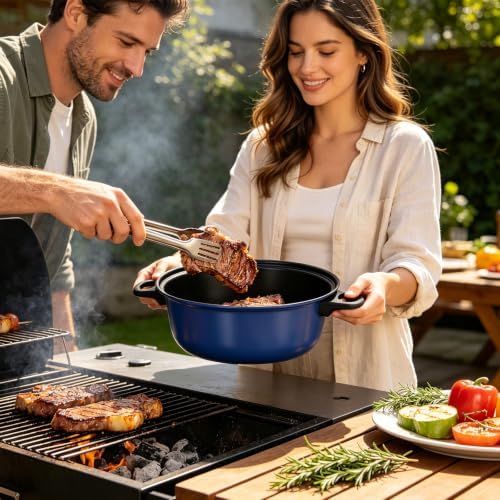 Non-Stick Cookware Set, 4 Piece Set Portable Lightweight Cast Iron Pots and Pans with Glass Lids and Nylon Utensils for Outdoor Camping Picnic Travel Blue - Image 5