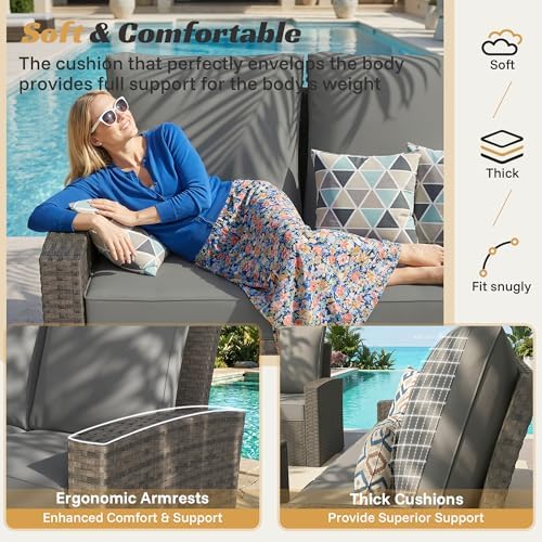 Outdoor Patio Furniture Set, 6 Pcs Wicker Patio Conversation Sets - Image 6